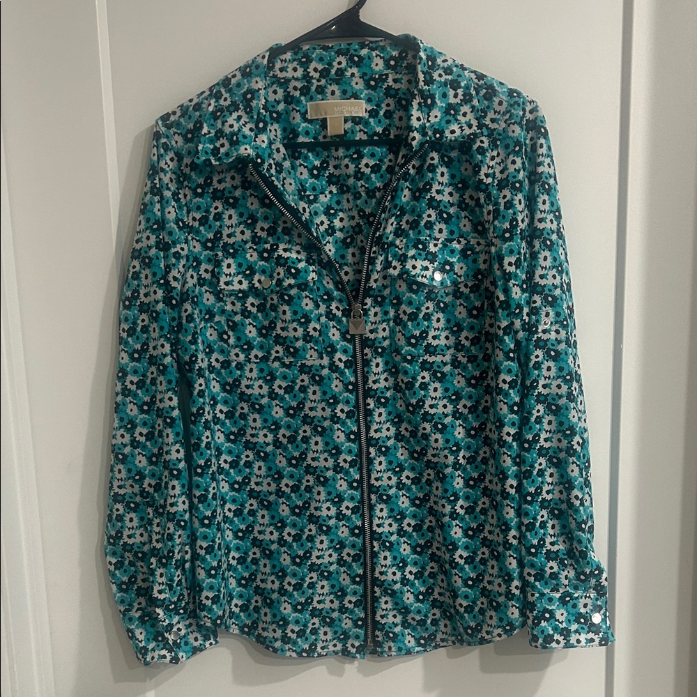 Michael Kors Floral Bomber Jacket - Teal and Black